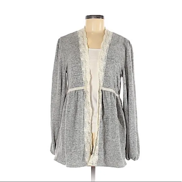 🏹 Boho Heather Grey &amp; Cream Lacy Layering Kimono