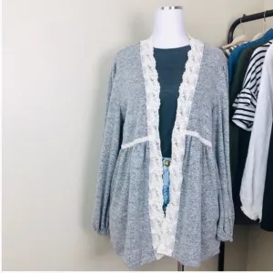 🏹 Boho Heather Grey &amp; Cream Lacy Layering Kimono