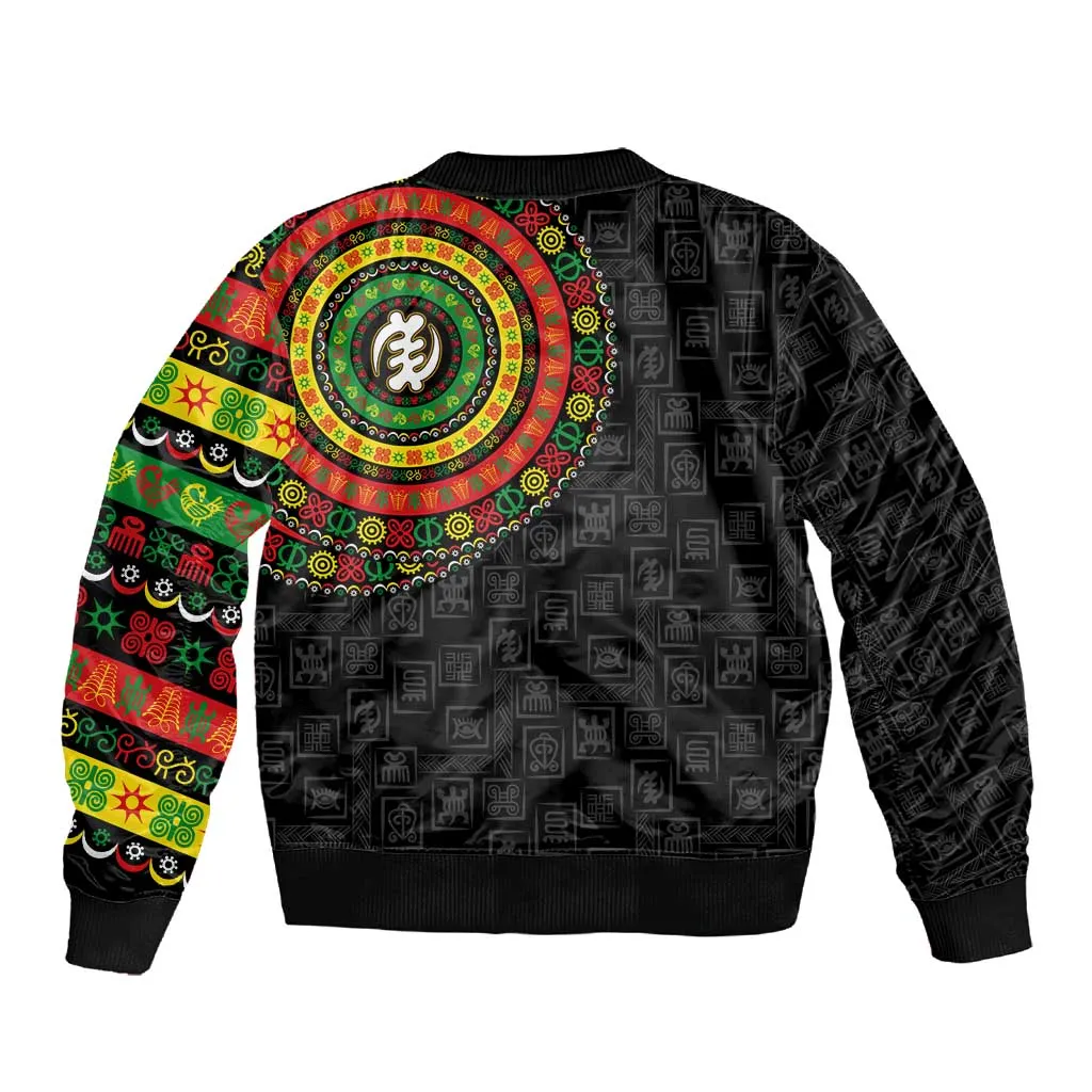 Adinkra Symbols Sleeve Zip Bomber Jacket African Culture DT02