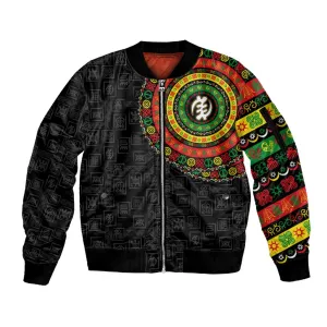 Adinkra Symbols Sleeve Zip Bomber Jacket African Culture DT02