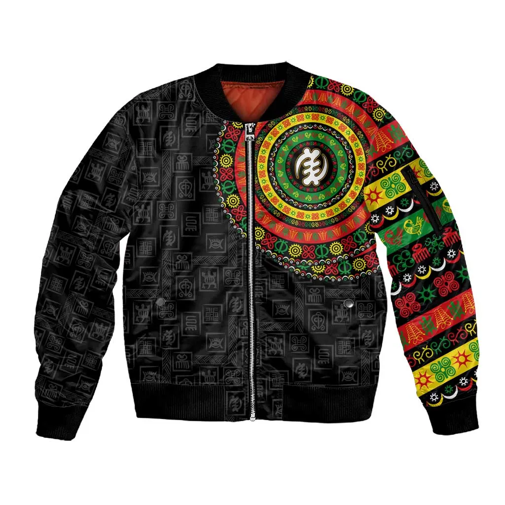 Adinkra Symbols Sleeve Zip Bomber Jacket African Culture DT02
