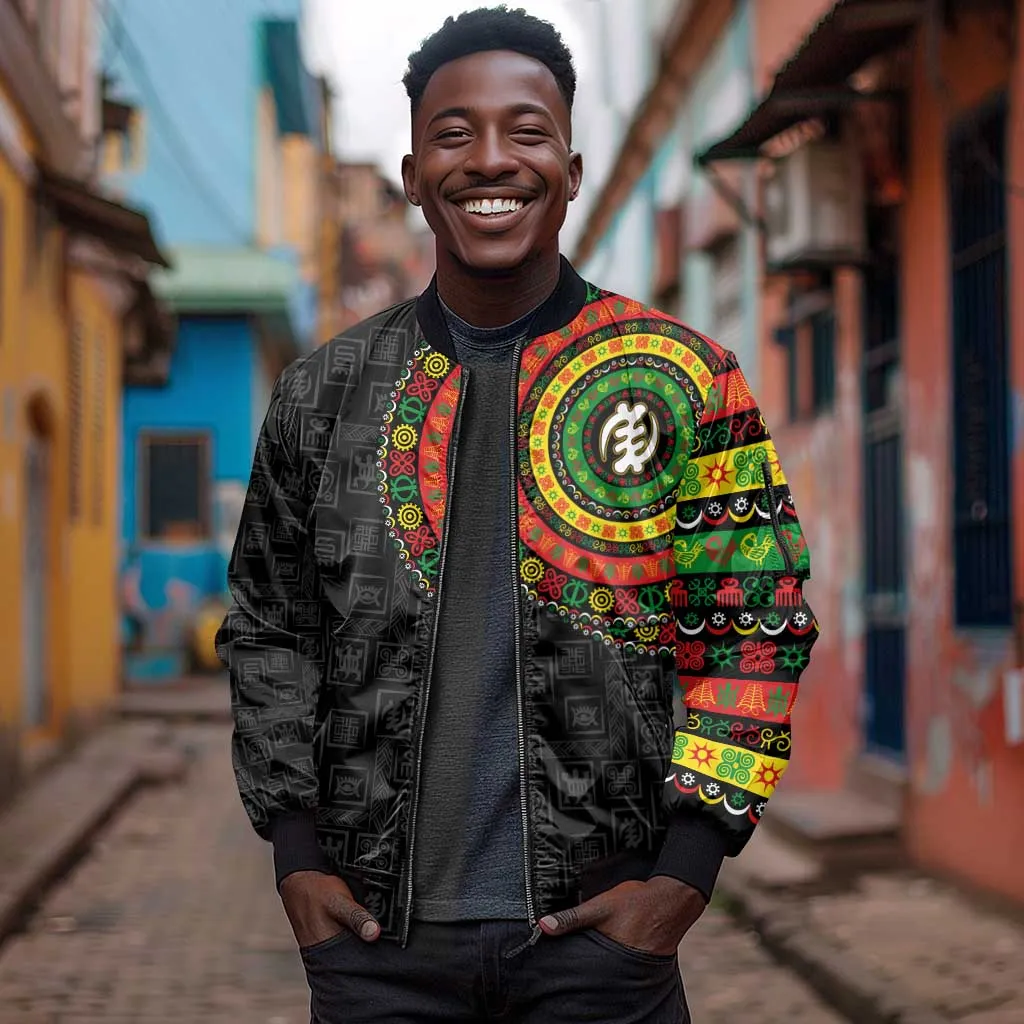 Adinkra Symbols Sleeve Zip Bomber Jacket African Culture DT02