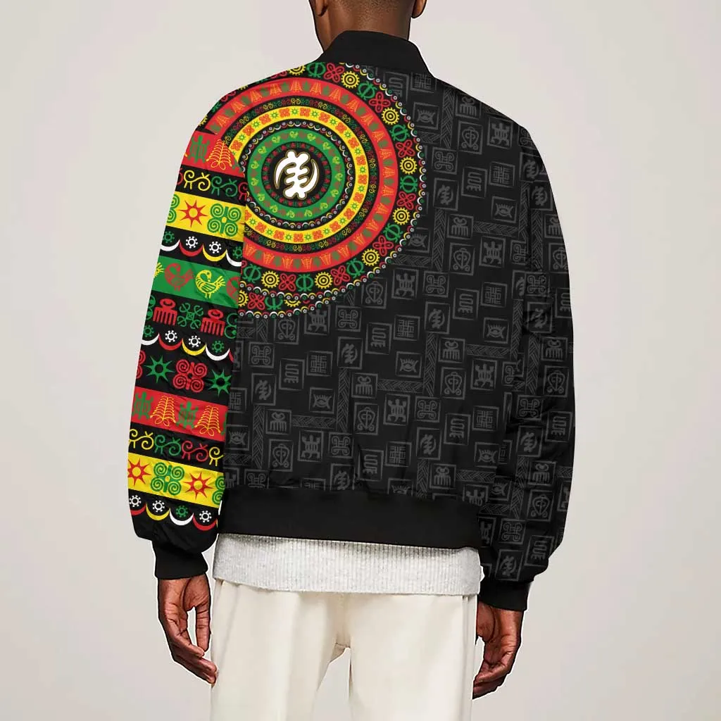 Adinkra Symbols Sleeve Zip Bomber Jacket African Culture DT02