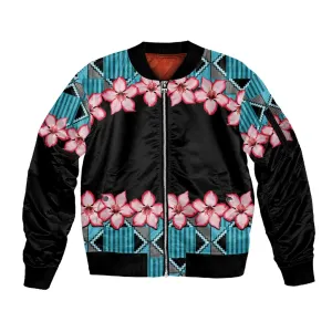 African Adenium Multiflorum Flowers Sleeve Zip Bomber Jacket with Kente Style LT9