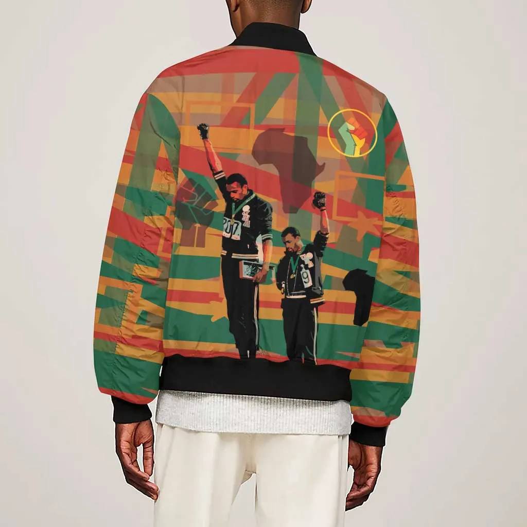 African American 1968 Sleeve Zip Bomber Jacket Black Power Fists of Freedom DT03