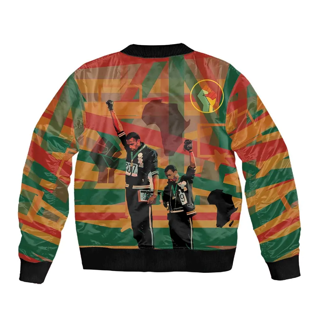 African American 1968 Sleeve Zip Bomber Jacket Black Power Fists of Freedom DT03