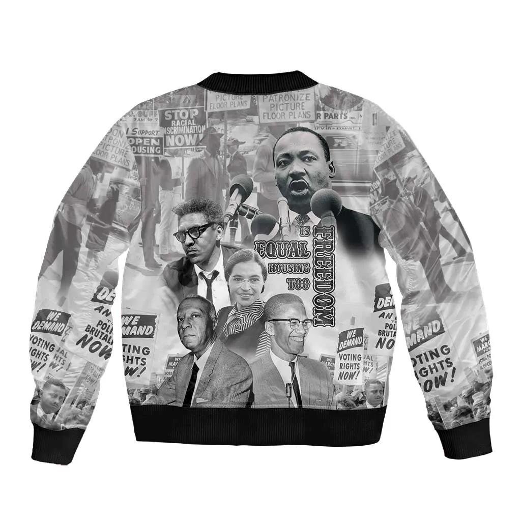 African-American History Month Sleeve Zip Bomber Jacket Civil Rights Leaders LT15