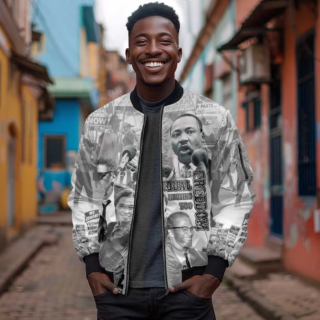 African-American History Month Sleeve Zip Bomber Jacket Civil Rights Leaders LT15