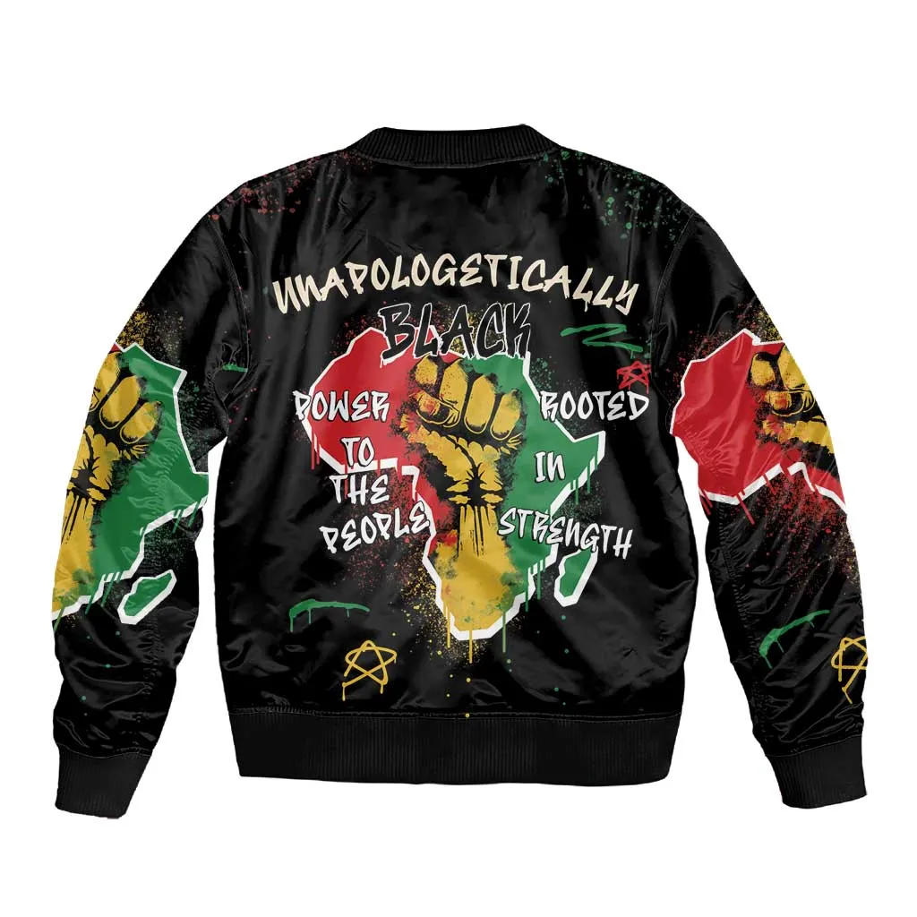 African Black Power Sleeve Zip Bomber Jacket Unapologetically Black Raised Fist DT03