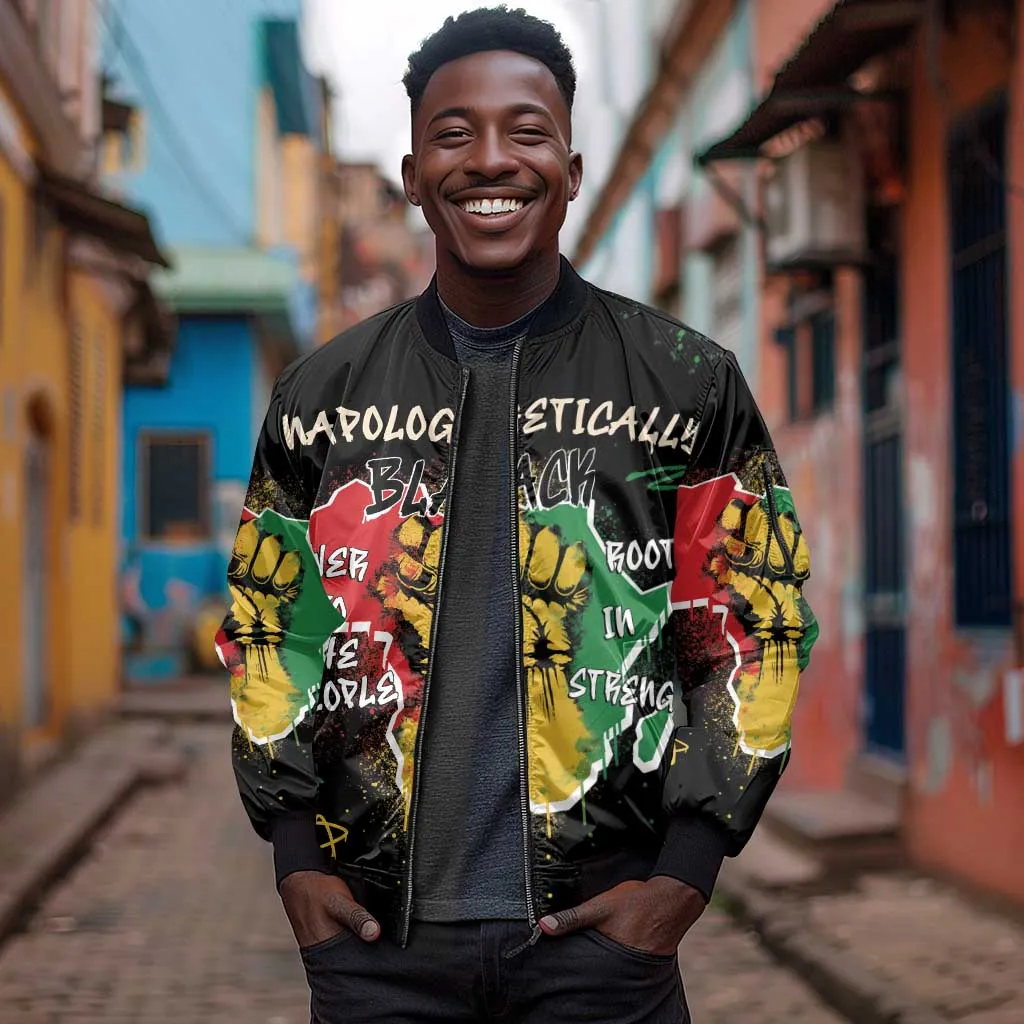African Black Power Sleeve Zip Bomber Jacket Unapologetically Black Raised Fist DT03