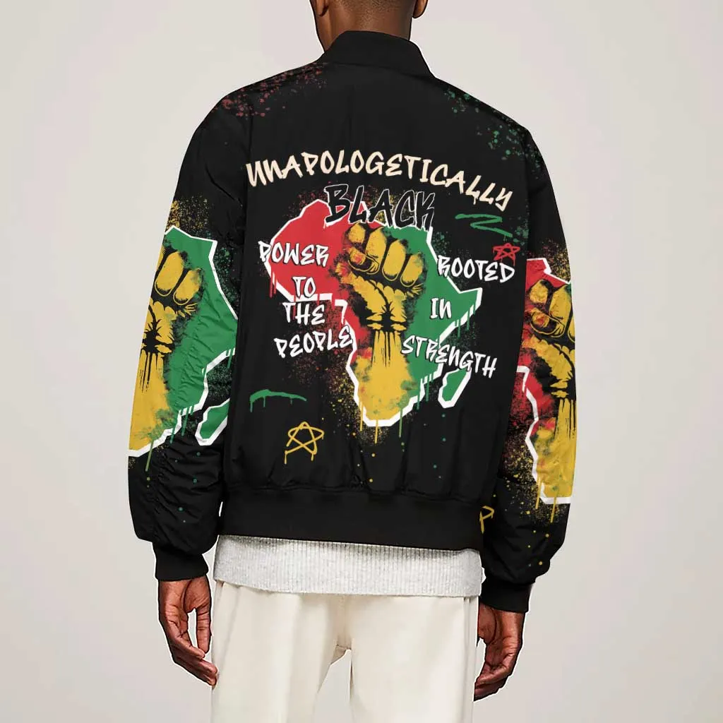 African Black Power Sleeve Zip Bomber Jacket Unapologetically Black Raised Fist DT03