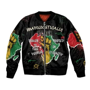African Black Power Sleeve Zip Bomber Jacket Unapologetically Black Raised Fist DT03