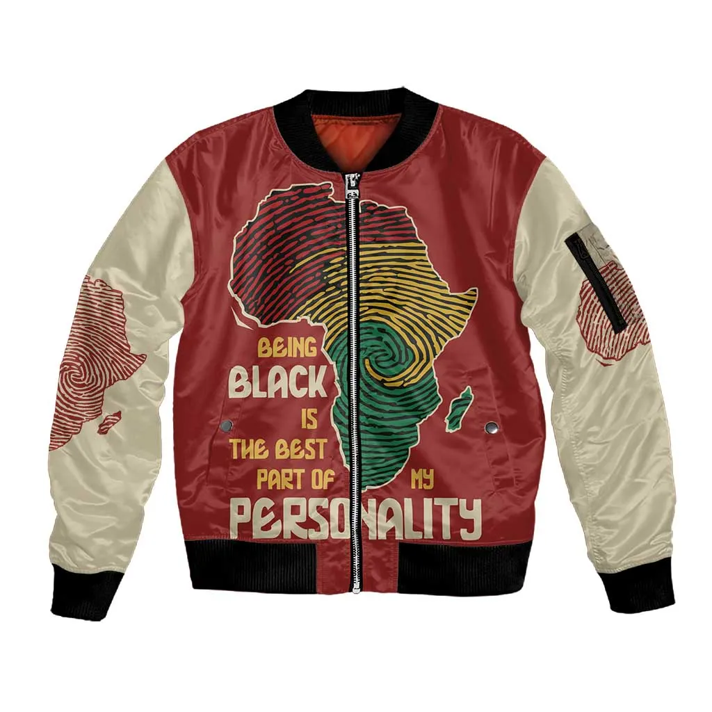 African Map Fingerprint Sleeve Zip Bomber Jacket Being Black Is The Best Part Of My Personality DT03
