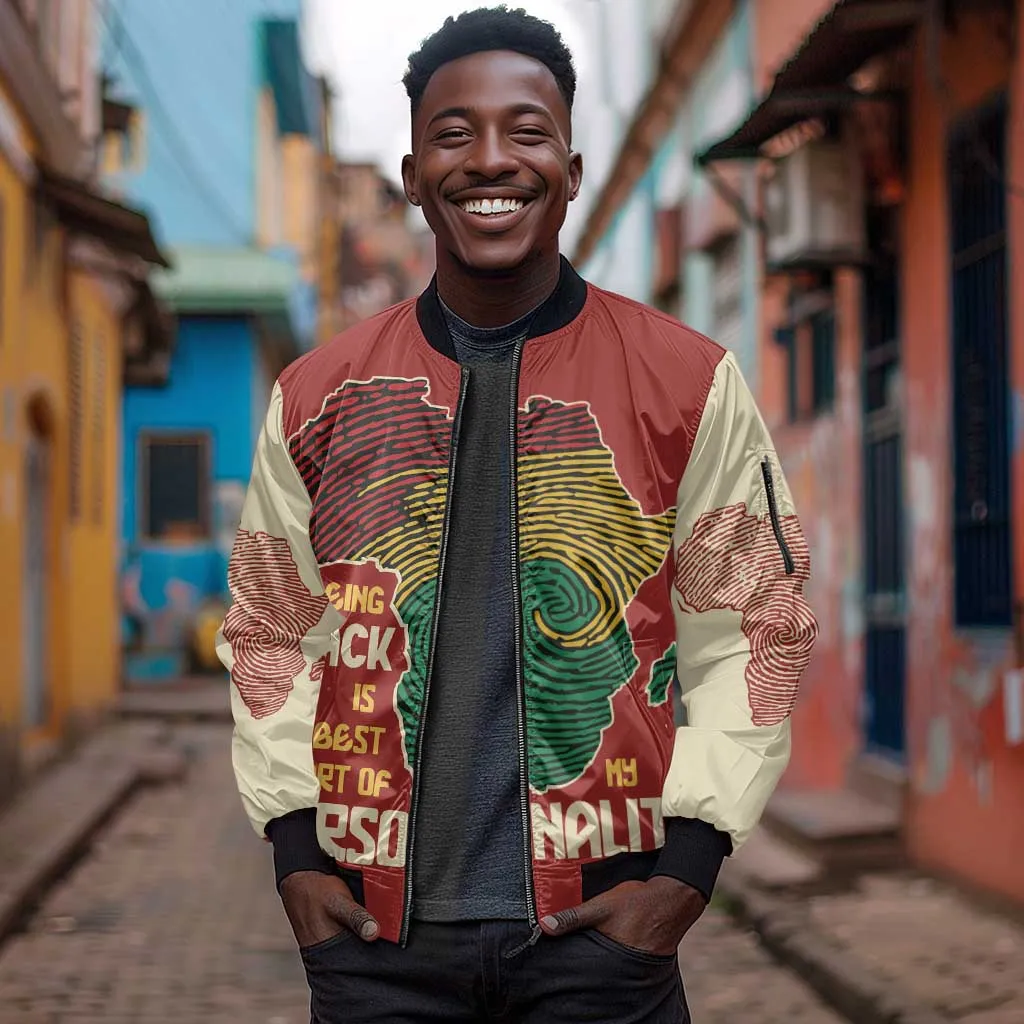 African Map Fingerprint Sleeve Zip Bomber Jacket Being Black Is The Best Part Of My Personality DT03