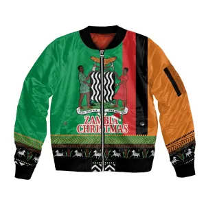 Afro Zambia Christmas Sleeve Zip Bomber Jacket Coat Of Arms With Kente Pattern LT18