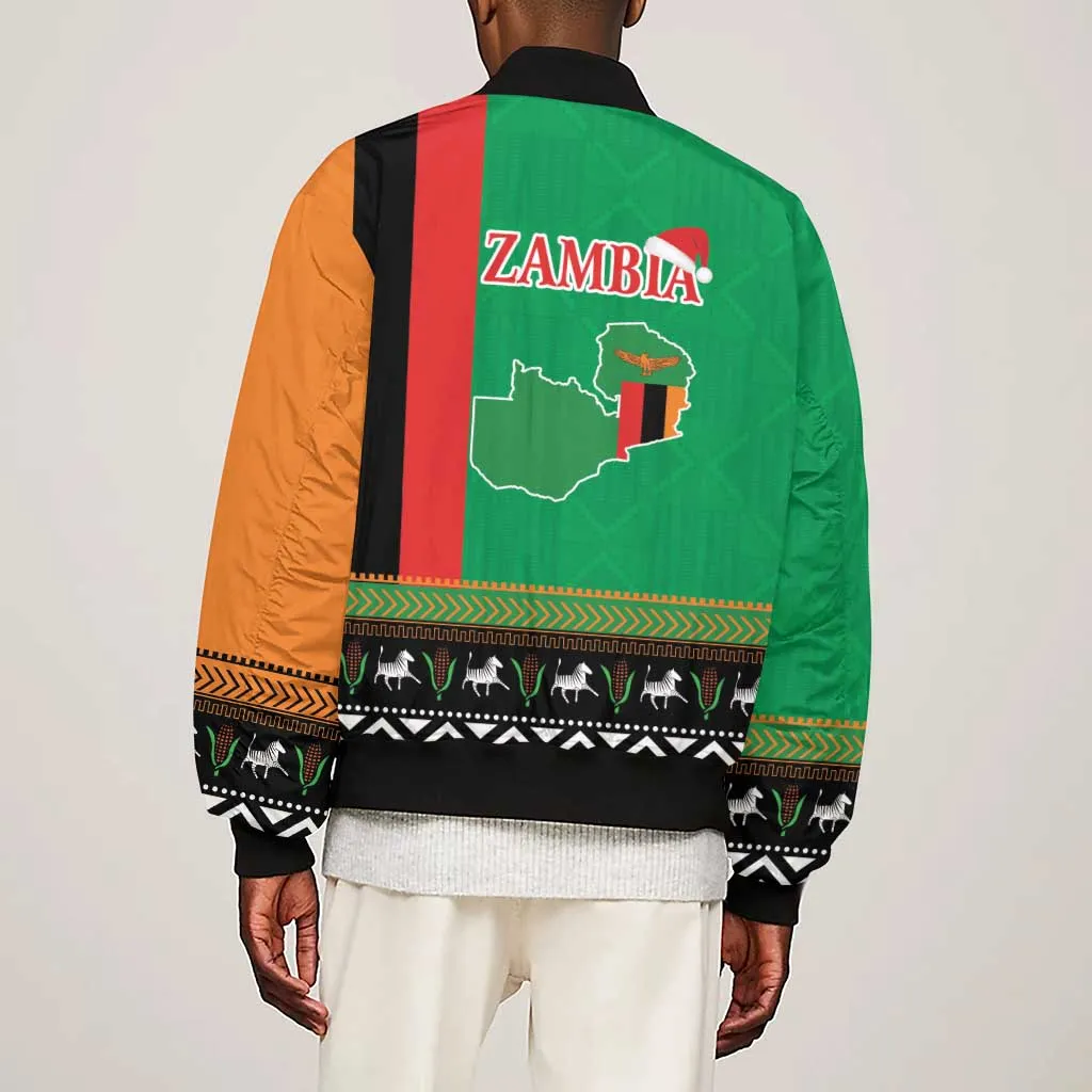 Afro Zambia Christmas Sleeve Zip Bomber Jacket Coat Of Arms With Kente Pattern LT18