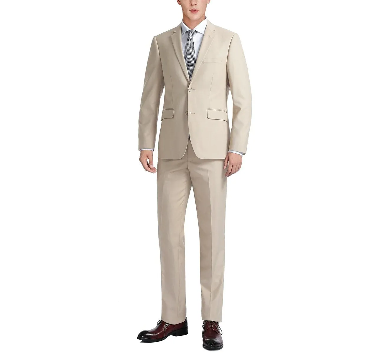 Alessandro Vitello by Renoir Beige 2-Piece Slim Fit Single Breasted Notch Lapel Suit 201-3