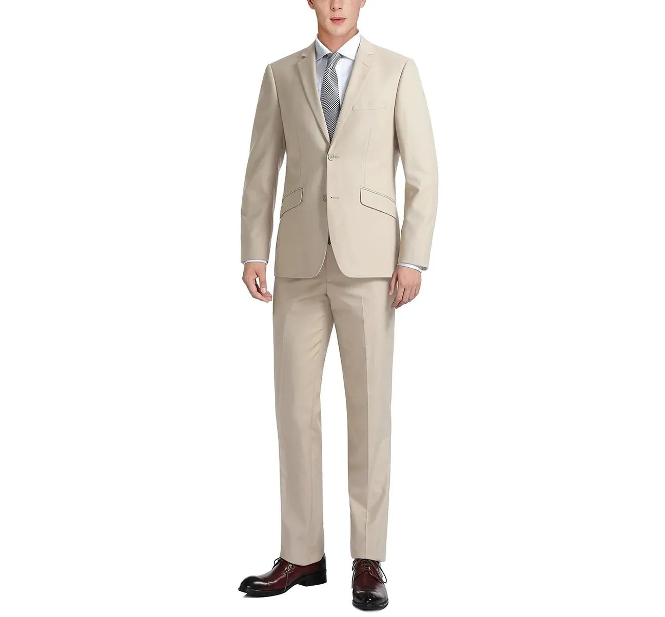 Alessandro Vitello by Renoir Beige 2-Piece Slim Fit Single Breasted Notch Lapel Suit 201-3