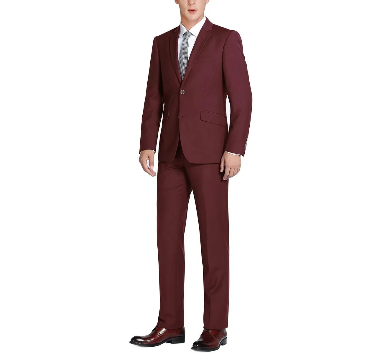 Alessandro Vitello by Renoir Burgundy 2-Piece Classic Fit Single Breasted Notch Lapel Suit 201-8