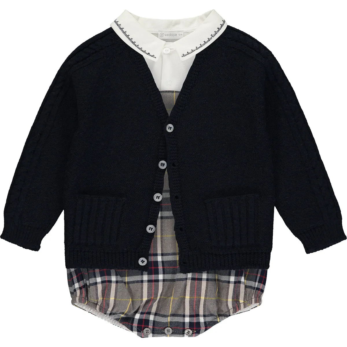Baby Boy Grey & Blue Tartan Outfit Set