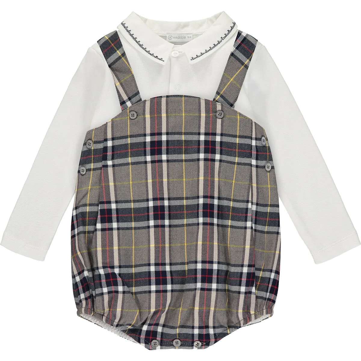 Baby Boy Grey & Blue Tartan Outfit Set