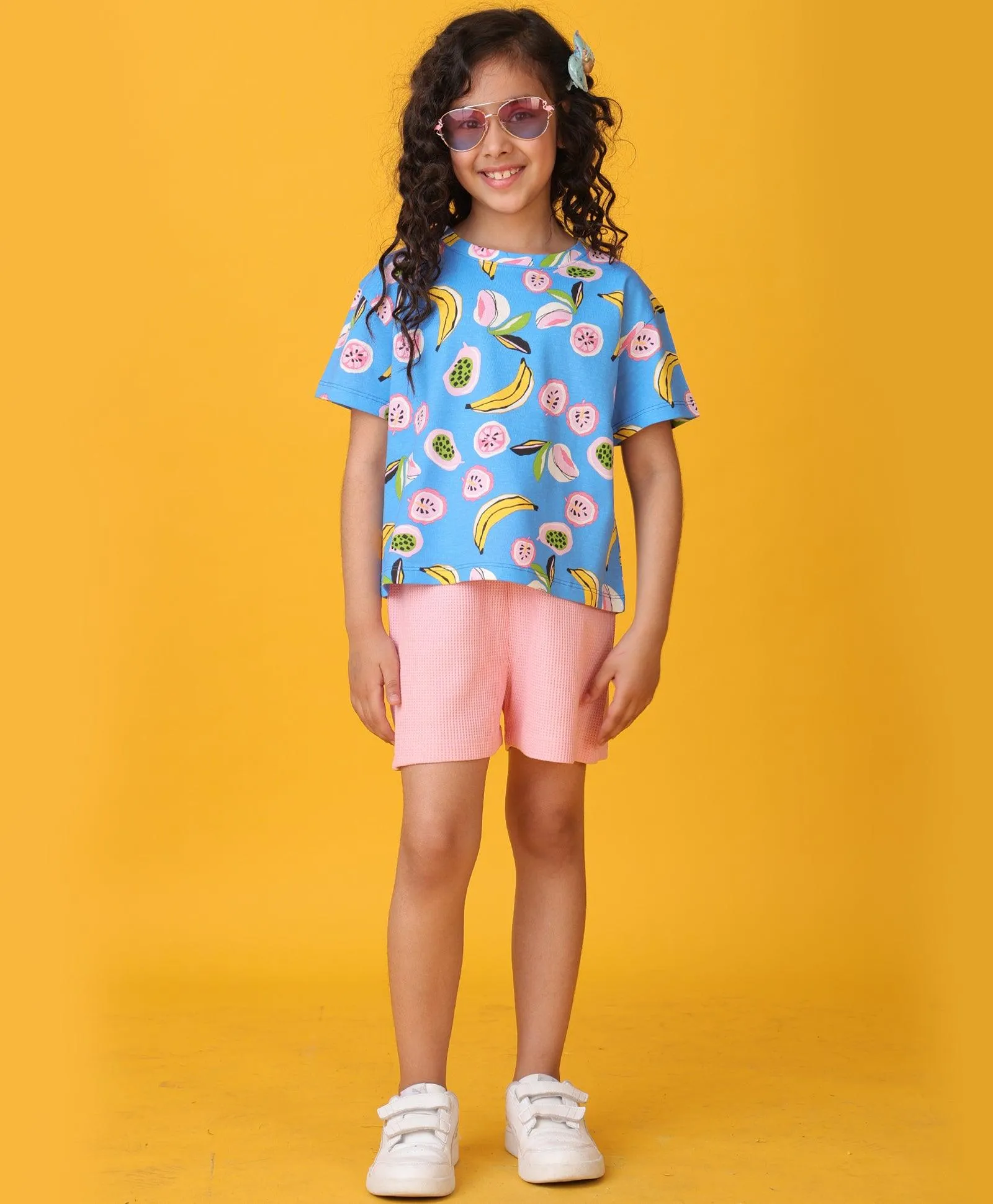BANANA BERRY PINK SHORTS SET - BLUE/PINK