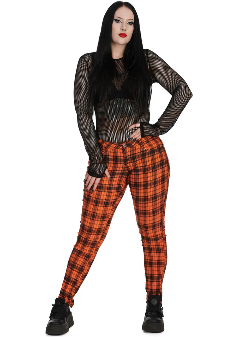 Banned Alternative Forever Check Trousers Orange Black