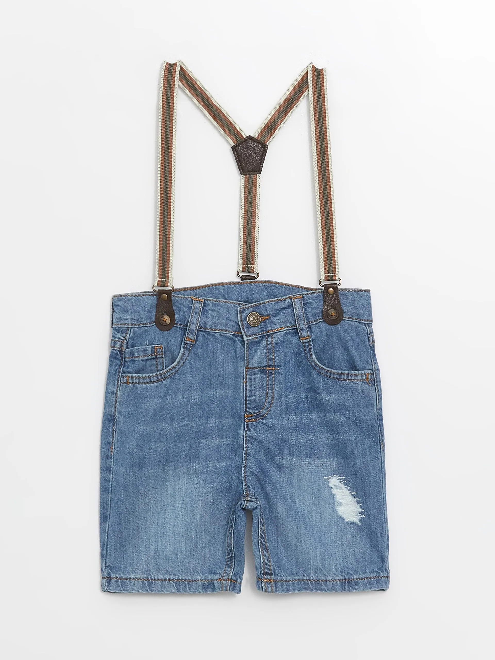 Basic Strappy Baby Boy Jean Shorts with Elastic Waist