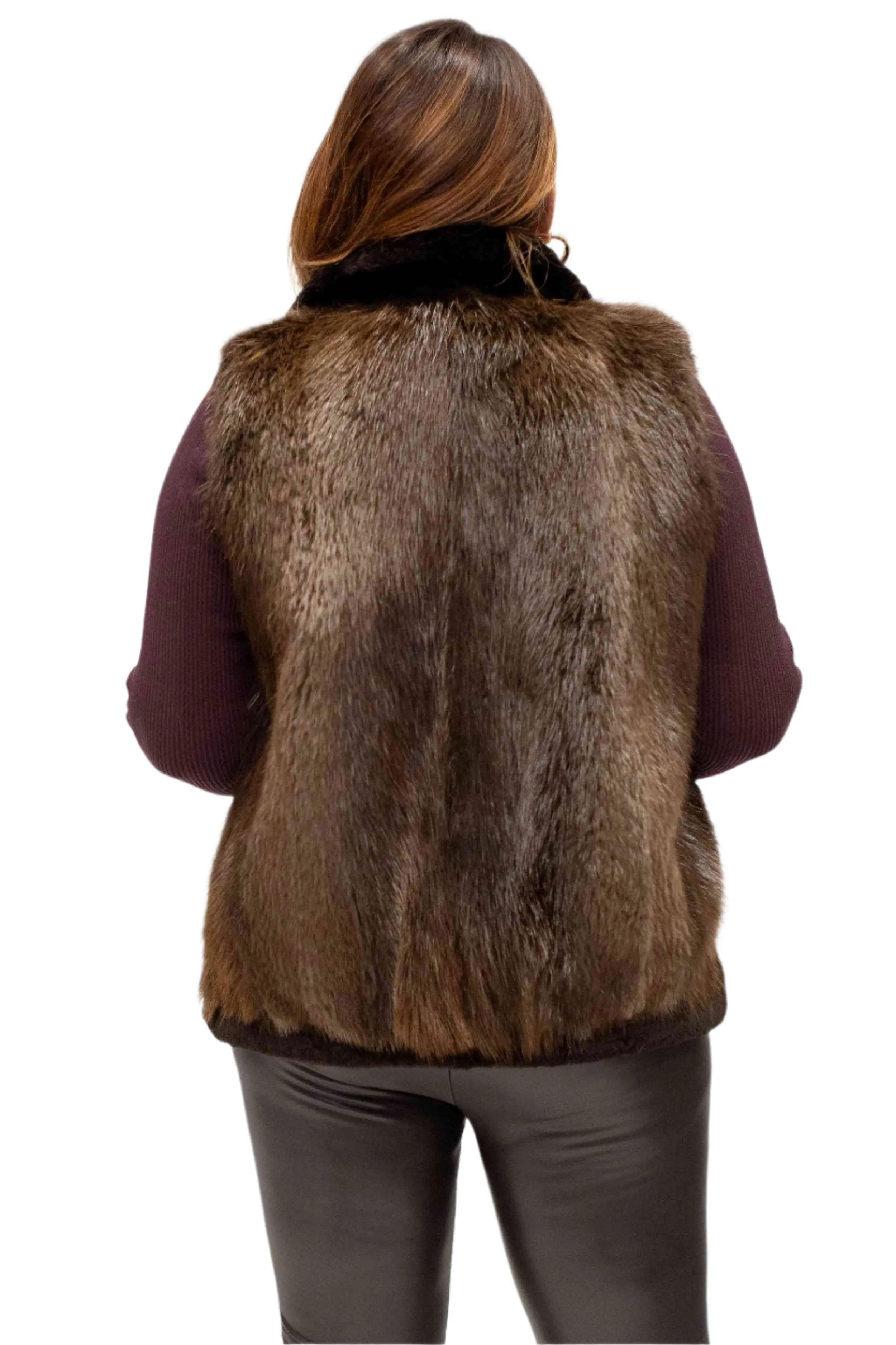Beaver Fur Vest with Sheared Beaver Fur Trim