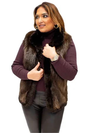 Beaver Fur Vest with Sheared Beaver Fur Trim