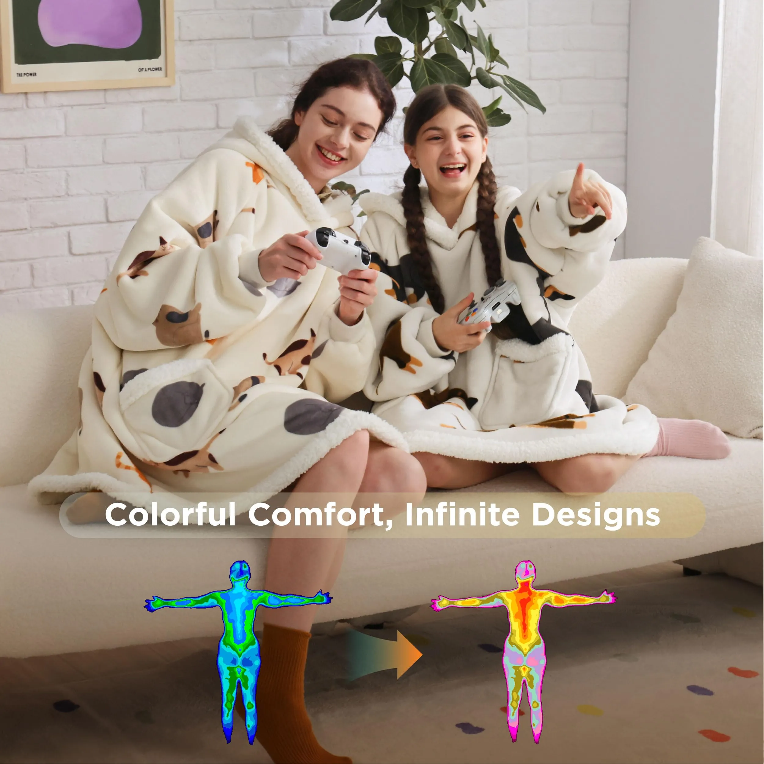 Bedsure Wearable Blanket Hoodie, Blanket Hoodies for Women Sherpa Hoodie as Gifts for Her Mom Girlfriend Kids, Hooded Blanket, Standard, Cat, Light Beige