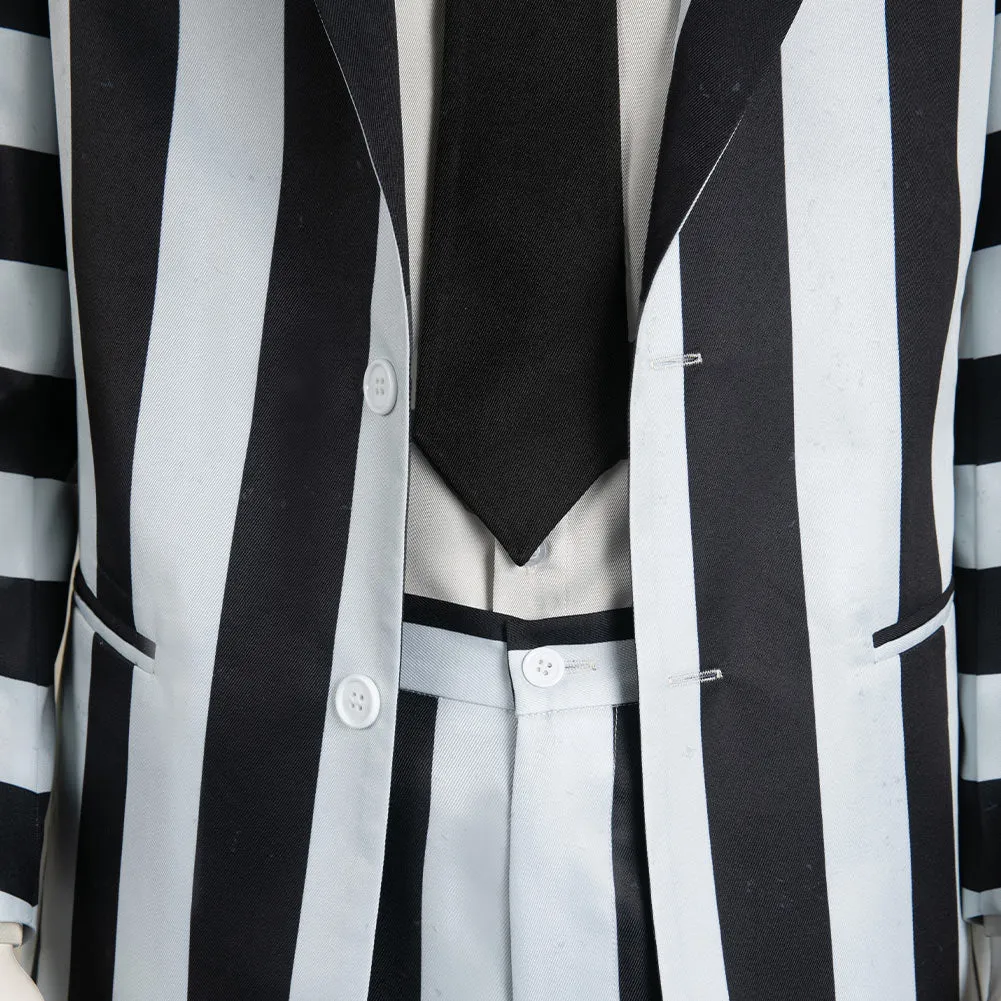 Beetlejuice Betelgeuse Black and White Stripe Suit Cosplay Costume Outfits Halloween Carnival Suit