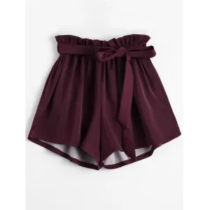Belted Loose Elastic Waist Shorts