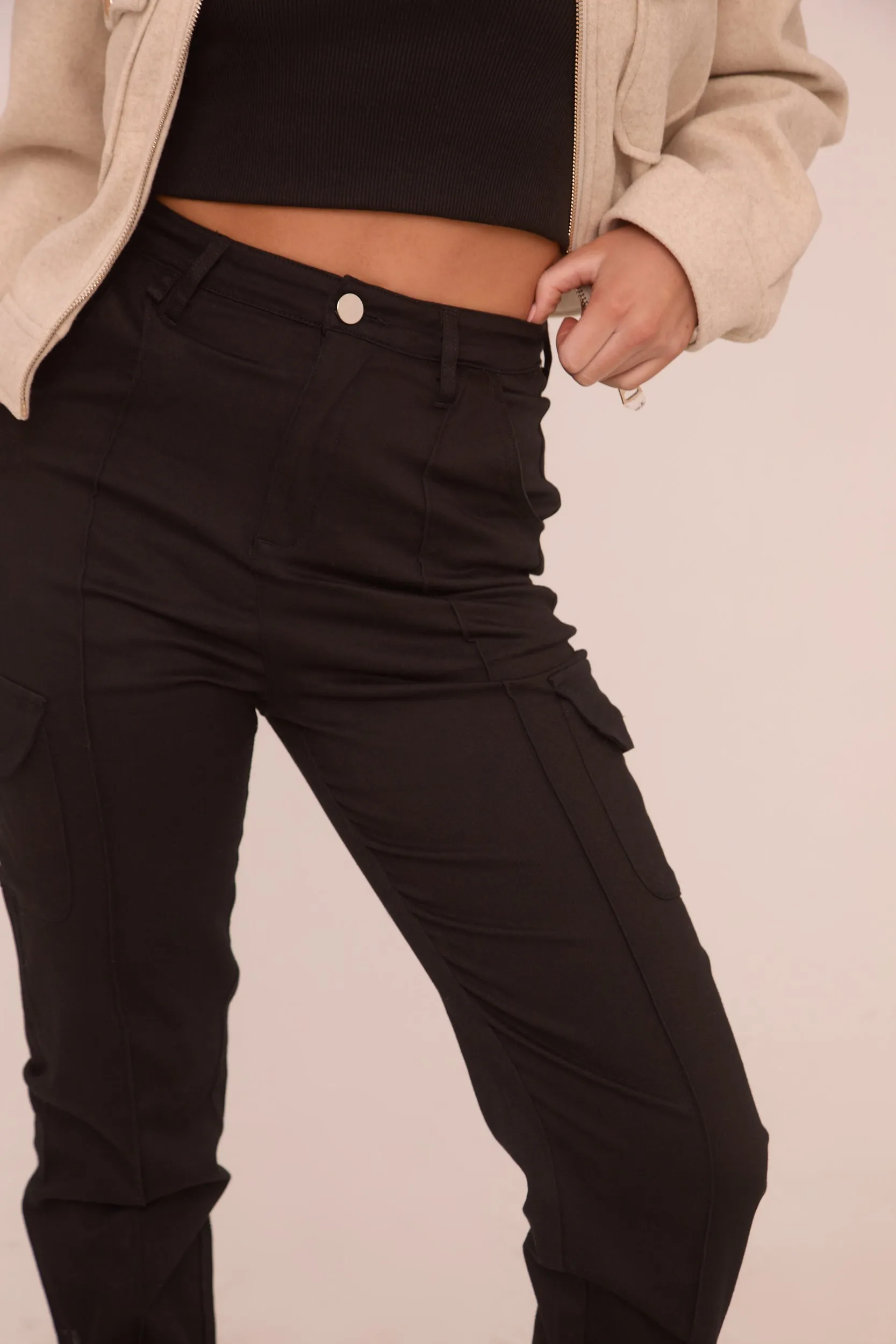 Black Cuffed Cargo Trousers - Genesis