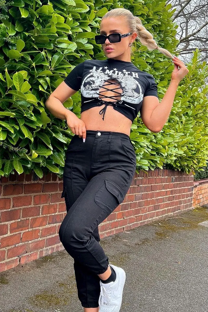 Black Cuffed Cargo Trousers - Genesis