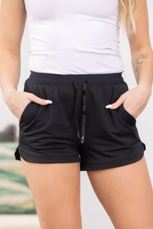 Black Elastic Waist Active Shorts