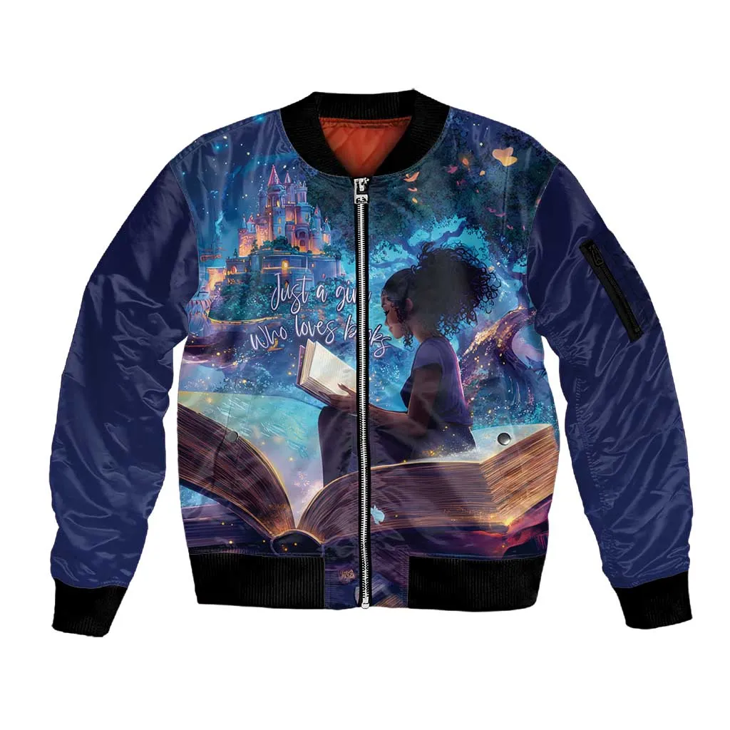 Black Girls Book Lovers Sleeve Zip Bomber Jacket So Many Books - So Little Time LT15