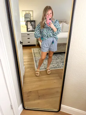 Blue & White Striped Shorts