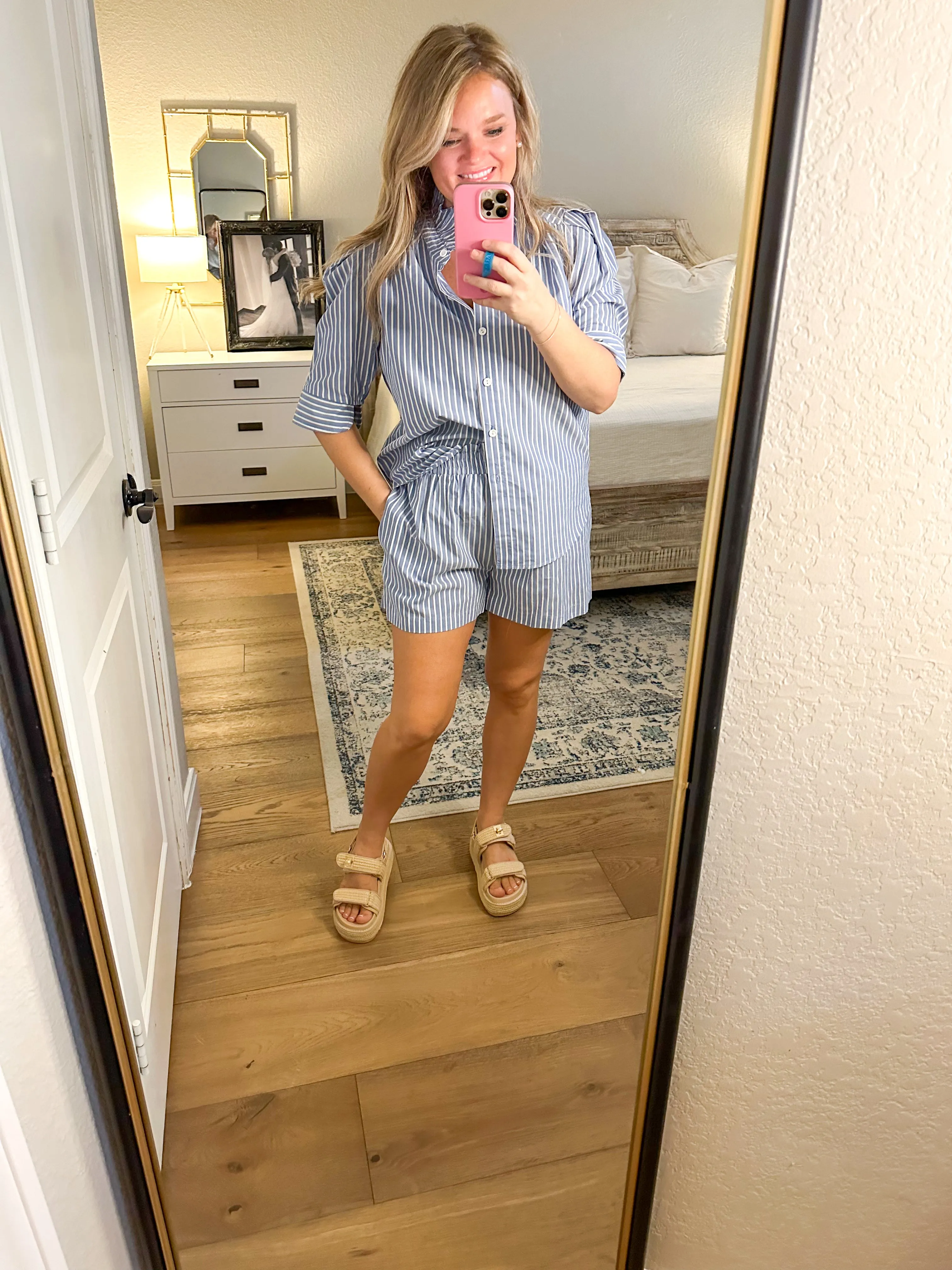 Blue & White Striped Shorts