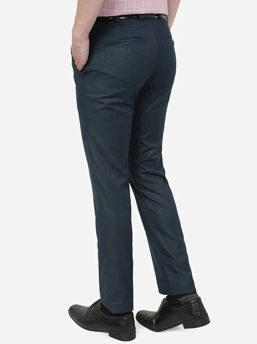 Blue Solid Slim Fit Formal Trouser | Metal