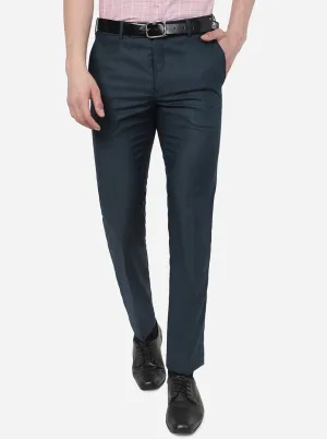 Blue Solid Slim Fit Formal Trouser | Metal