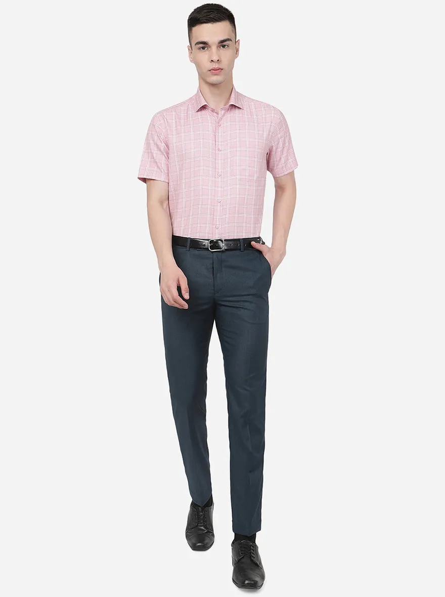 Blue Solid Slim Fit Formal Trouser | Metal