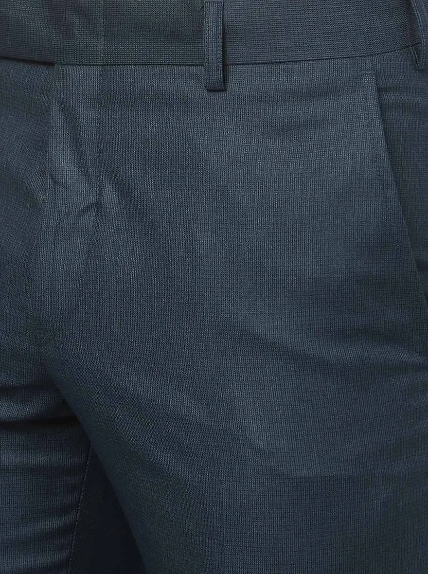 Blue Solid Slim Fit Formal Trouser | Metal