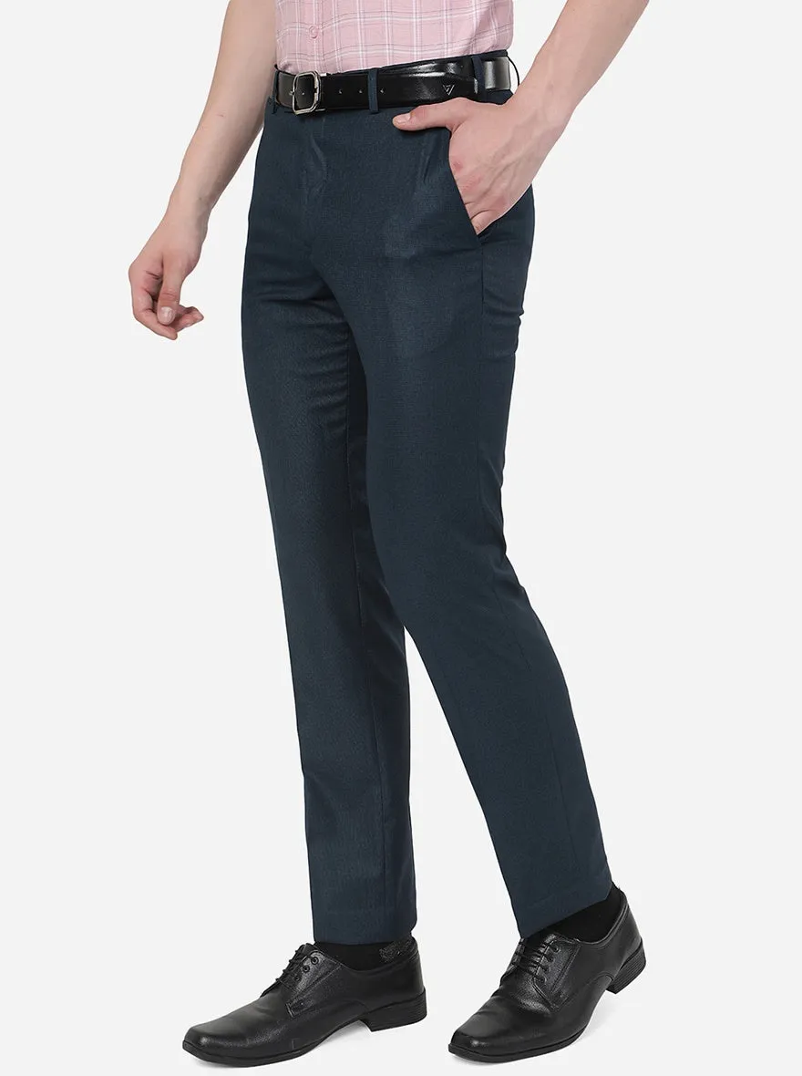 Blue Solid Slim Fit Formal Trouser | Metal