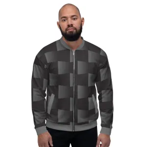Bomber Jacket for Men - Black and Grey 3d Square Block Pattern