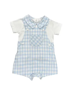 Boys Blue Check Dungaree Short Set