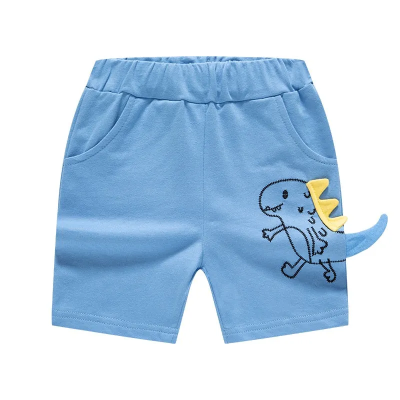 Boys Cartoon Dinosaur or Bird Embroidery Shorts - Blue, Navy, Grey, Black, Beige