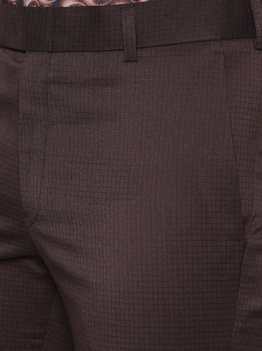Brown Checked Slim Fit Formal Trouser | JB Studio