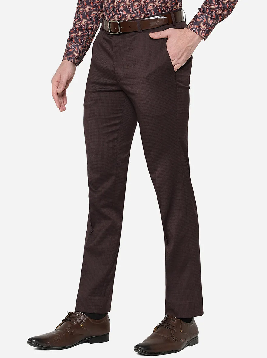 Brown Checked Slim Fit Formal Trouser | JB Studio