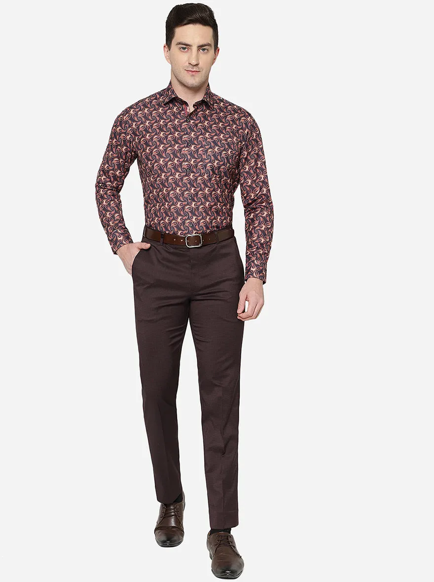 Brown Checked Slim Fit Formal Trouser | JB Studio